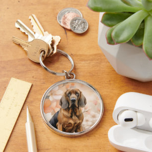 Bloodhound Dog Lover and Peach Blossoms Keychain