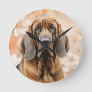 Bloodhound Dog Lover and Peach Blossoms Round Clock