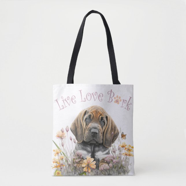 Bloodhound Dog Mom Floral Tote Bag (Front)