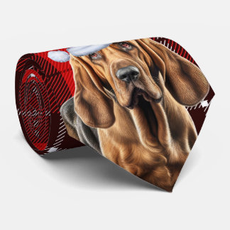 Bloodhound Dog Red Holiday Plaid Christmas Tie