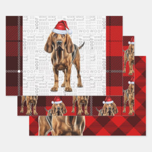 Bloodhound Dog Red Holiday Plaid Christmas Wrapping Paper Sheet