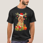 Bloodhound Dog Reindeer Santa Hat Christmas Light  T-Shirt<br><div class="desc">Bloodhound Dog Reindeer Santa Hat Christmas Light Xmas</div>