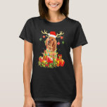 Bloodhound Dog Reindeer Santa Hat Christmas Light  T-Shirt<br><div class="desc">Bloodhound Dog Reindeer Santa Hat Christmas Light Xmas</div>