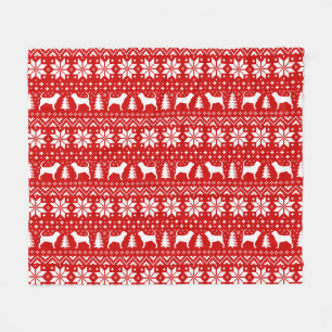 Bloodhound Dog Silhouettes Christmas Holiday Red Fleece Blanket