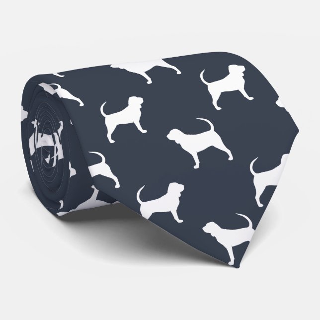 Bloodhound Dog Silhouettes Pattern Blue and White Tie (Rolled)