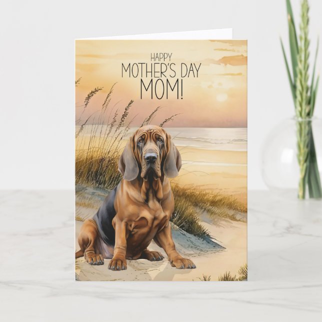Bloodhound Dog Sunset Beach Mother's Day Holiday Card (Front)