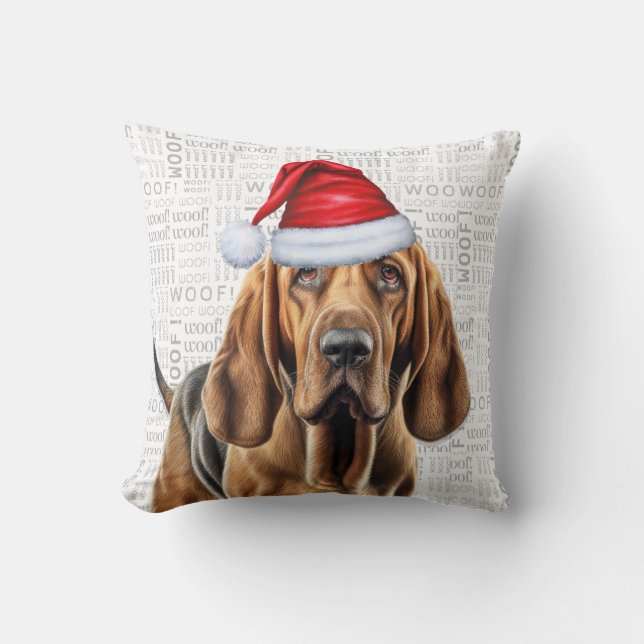 Bloodhound Dog Watercolor Christmas Throw Pillow (Front)