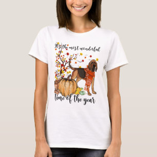 Bloodhound Fall Pumpkins Autumn Leaf Tree T-Shirt