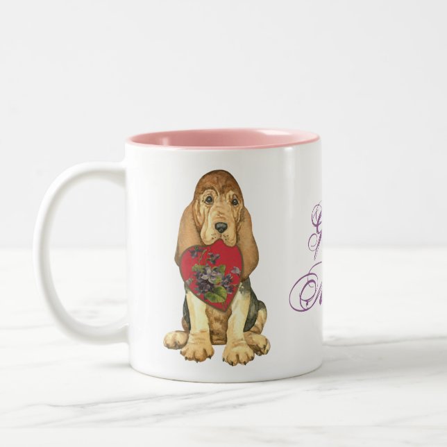 Bloodhound Heart Mom Two-Tone Coffee Mug (Left)
