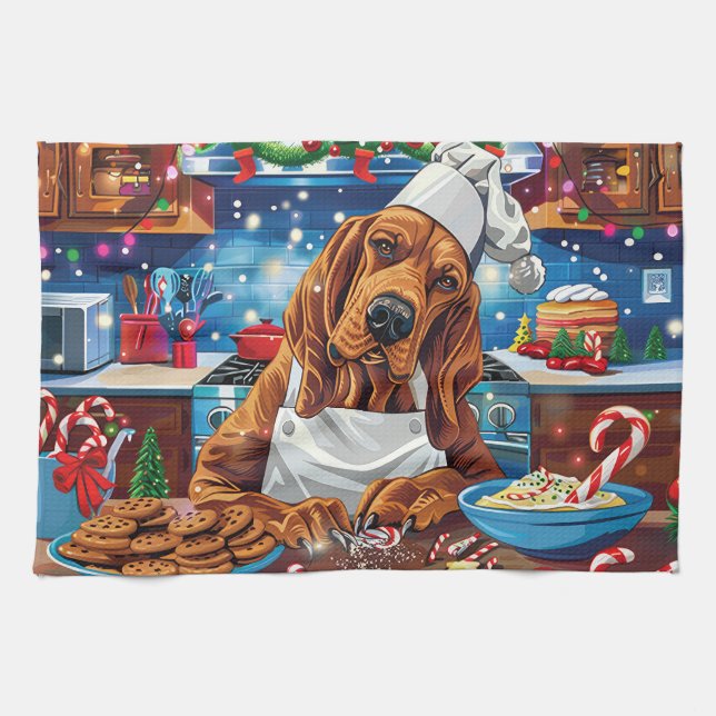 Bloodhound Holiday Baking: Festive Christmas Kitchen Towel (Horizontal)