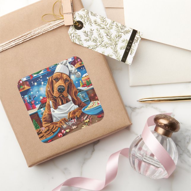 Bloodhound Holiday Baking: Festive Christmas Square Sticker (Gifting)