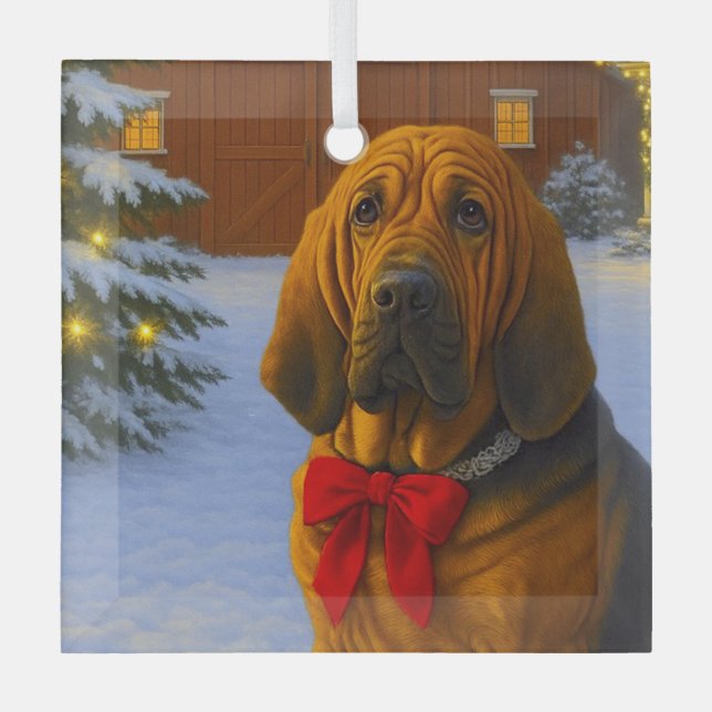 Bloodhound Holiday  Glass Ornament (Front)