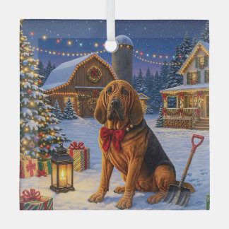 Bloodhound Holiday  Glass Ornament