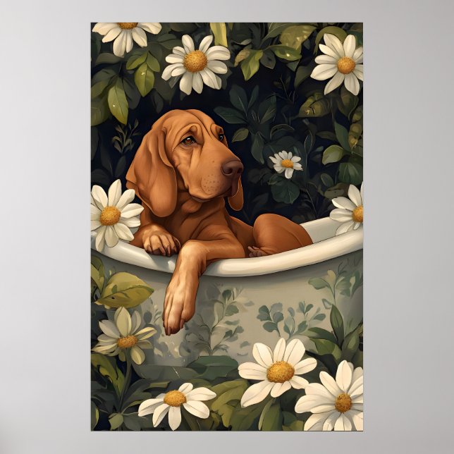 Bloodhound In Bathtub Poster, Funny Dog Poster (Front)