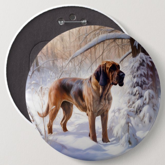 Bloodhound Let It Snow Christmas 6 Inch Round Button (Front & Back)