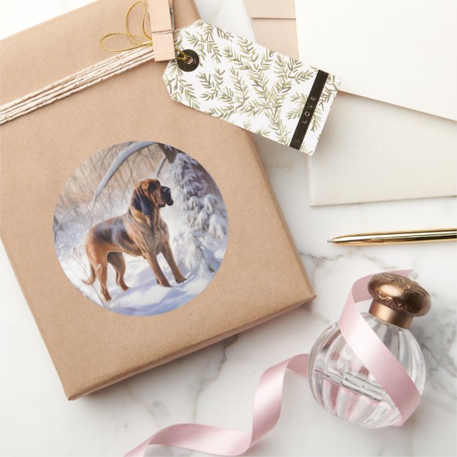 Bloodhound Let It Snow Christmas Classic Round Sticker (Gifting)