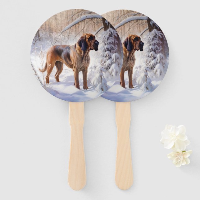 Bloodhound Let It Snow Christmas Hand Fan (Front and Back)