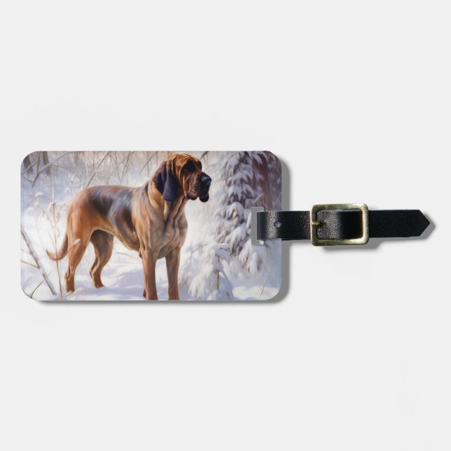 Bloodhound Let It Snow Christmas Luggage Tag (Front Horizontal)