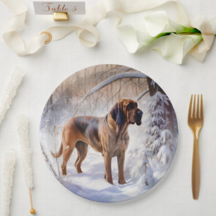 Bloodhound Let It Snow Christmas Paper Plate