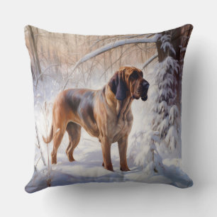 Bloodhound Let It Snow Christmas Throw Pillow