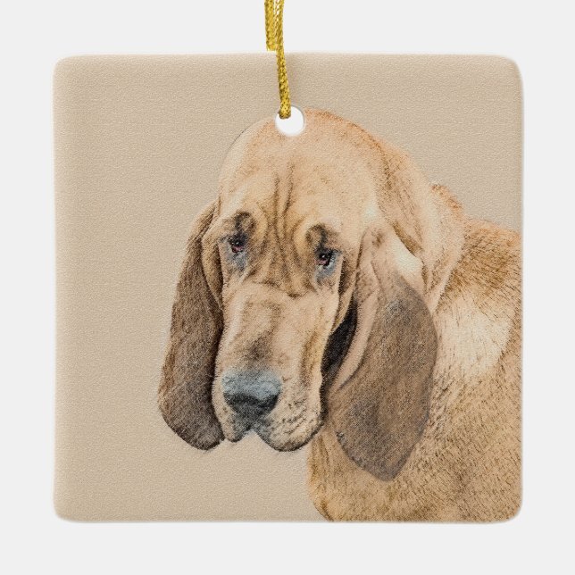 Bloodhound Painting - Cute Original Dog Art Ceramic Ornament (Front)