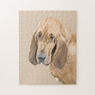 Bloodhound Painting - Cute Original Dog Art Jigsaw Puzzle