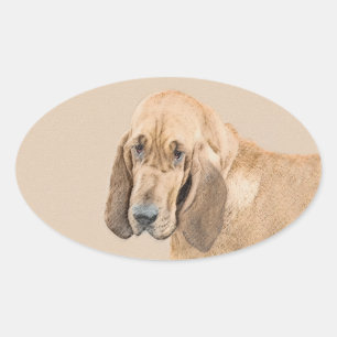 Bloodhound Painting - Cute Original Dog Art Oval Sticker