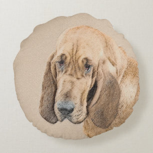 Bloodhound Painting - Cute Original Dog Art Round Pillow