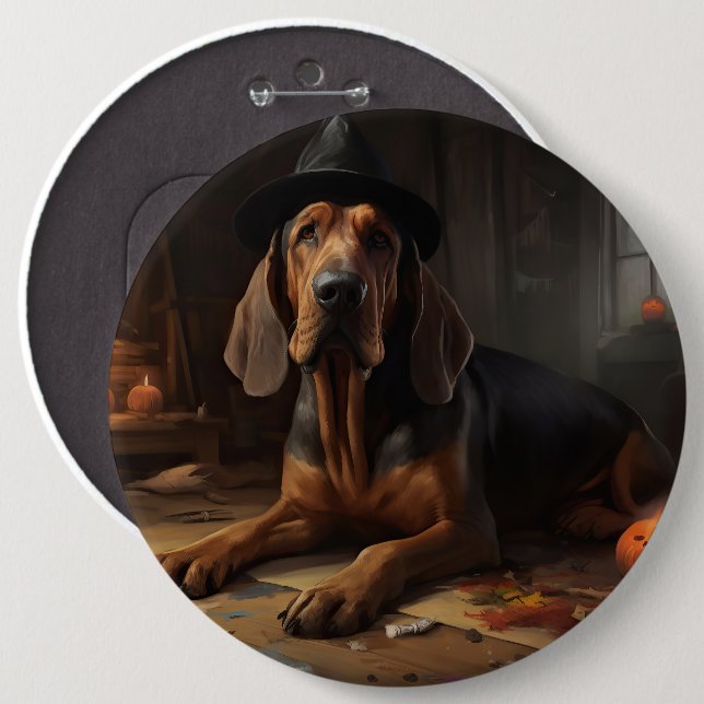 Bloodhound Pumpkins Halloween Scary  6 Inch Round Button (Front & Back)