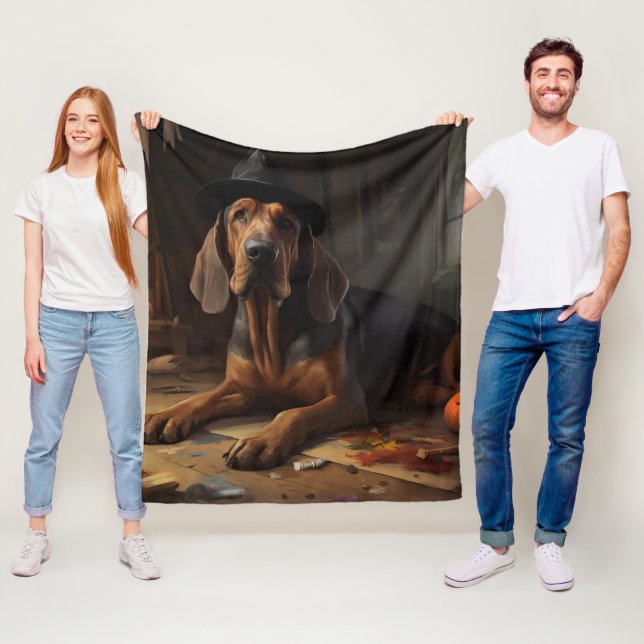 Bloodhound Pumpkins Halloween Scary  Fleece Blanket (In Situ)