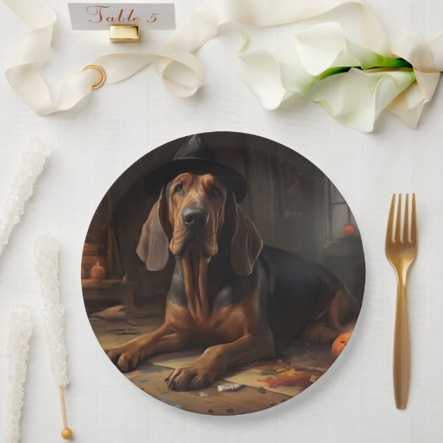 Bloodhound Pumpkins Halloween Scary  Paper Plate (Wedding)