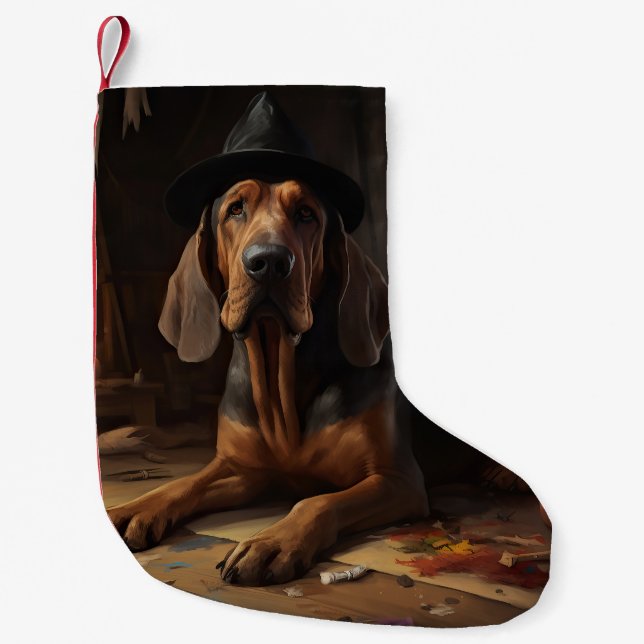 Bloodhound Pumpkins Halloween Scary  Small Christmas Stocking (Front)