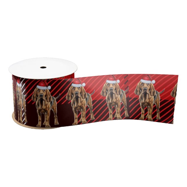 Bloodhound Red Holiday Plaid Funny Dog Christmas Satin Ribbon (Spool)