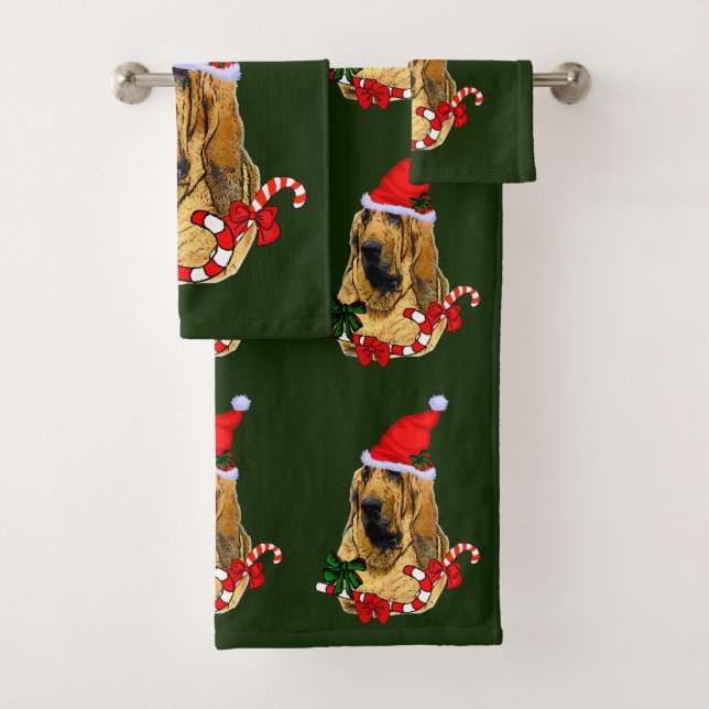 Bloodhound Santa Christmas Bath Towel Set (Insitu)