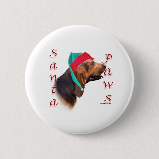 Bloodhound Santa Paws 2 Inch Round Button (Front)