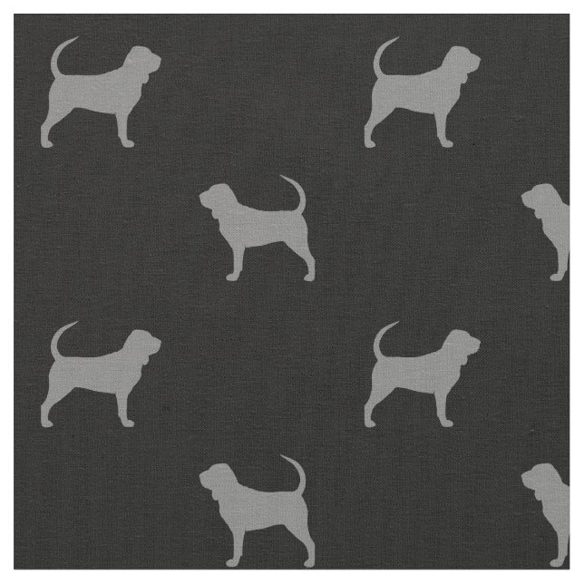Bloodhound Silhouettes Grey and Black Patterned Fabric (Close Up)