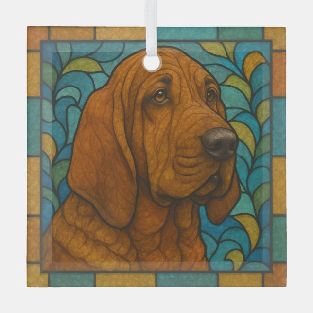 Bloodhound "Stained Glass"  Glass Ornament (Front)