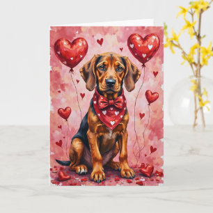 Bloodhound Valentine Dog Sitting with Hearts Red Card