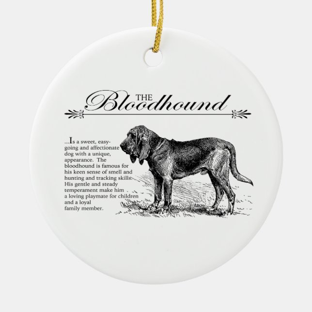 Bloodhound Vintage Storybook Style Ceramic Ornament (Front)
