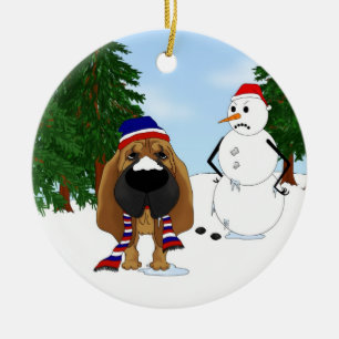 Bloodhound Winter Scene Ceramic Ornament