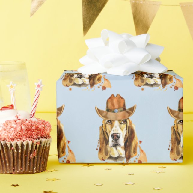 Bloodhound with Sheriff Cowboy Hat Wrapping Paper (Birthday Party)