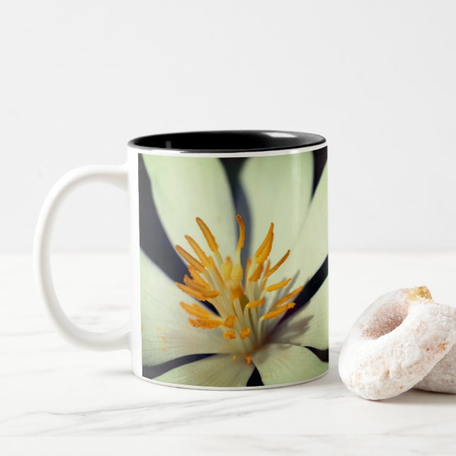 Bloodroot Flower Centre Personalized Two-Tone Coffee Mug (With Donut)
