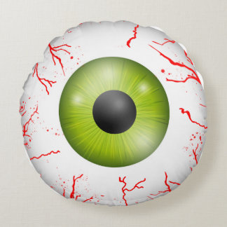 Bloodshot Eyeball Halloween Round Throw Pillow