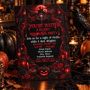 Bloody Gothic Halloween Party Haunted Castle Black Invitation