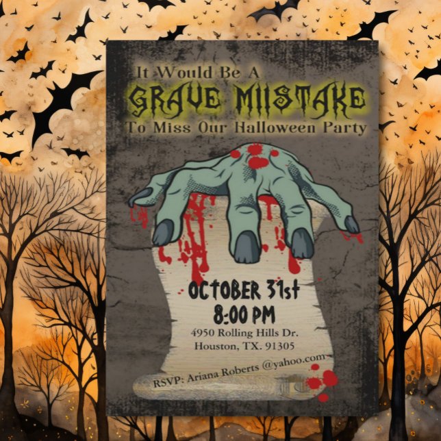 Bloody Hand Grave Erreur Halloween Invitation (Créateur téléchargé)