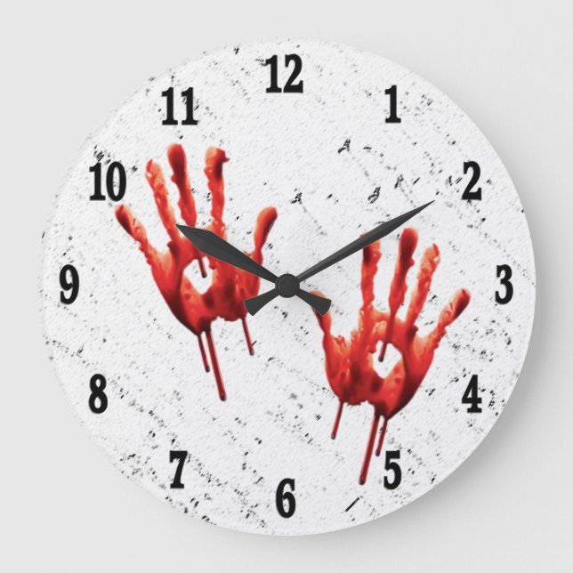 Bloody Hand Prints Black Number Wall Clock (Front)
