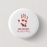 Bloody Handprint Halloween Button<br><div class="desc">Bloody Handprint Halloween button. This bloody button is designed with a handprint dripping with blood on a white background that can be changed to any other colour you would prefer. Perfect for a Halloween Party,  Cocktail Party,  Spooktacular Dinner Party.</div>