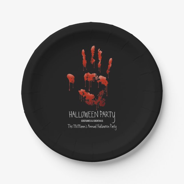 Bloody Handprint Halloween Paper Plate (Front)