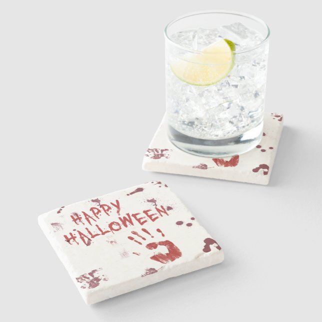 Bloody Handprint Halloween Stone Coaster (Side)