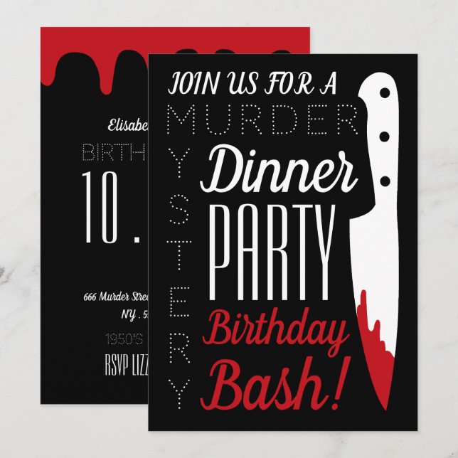 Bloody Knife, Murder Mystery Birthday Party Invitation (Front/Back)